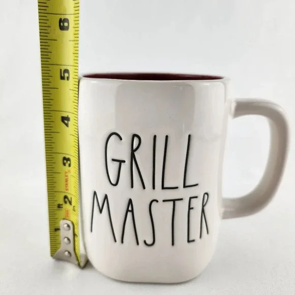 Rae Dunn White Ceramic Double Sided Mug Large Letters GRILL MASTER Red Interior - Picture 9 of 10